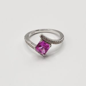 Elegant Princess Cut Pink CZ Ring